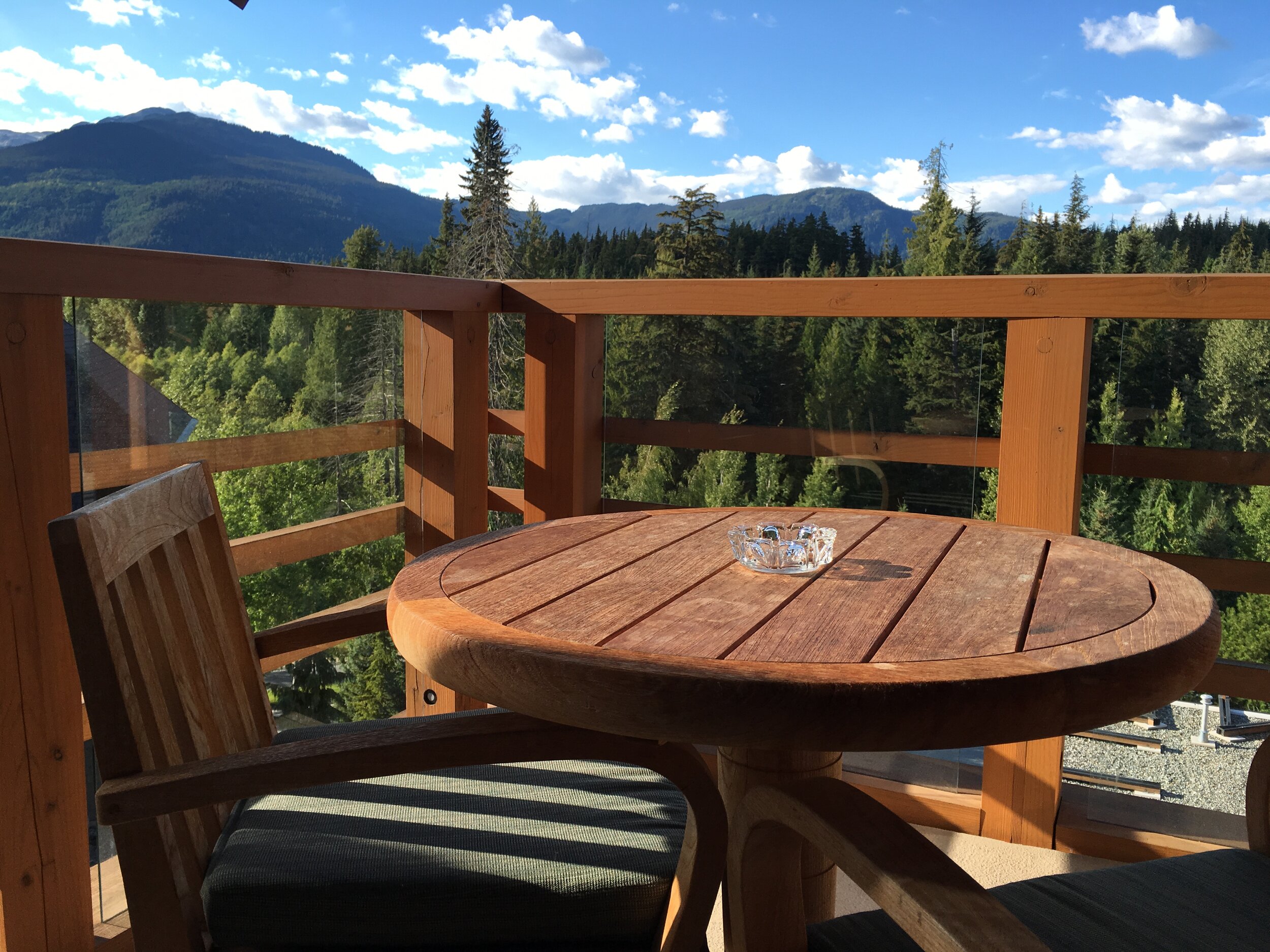 Balcony with a gorgeous view of Whistler’s mountains.