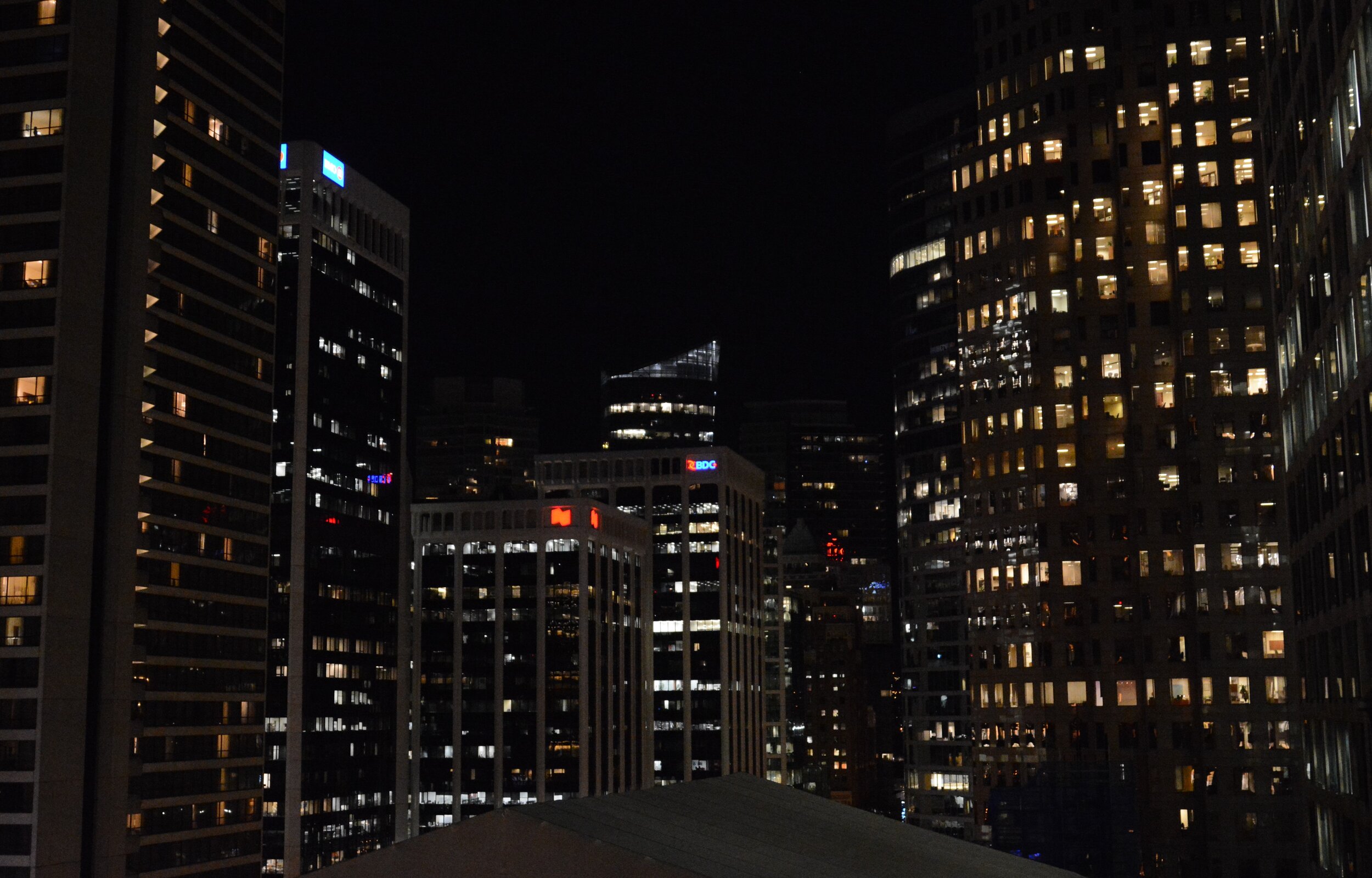 View from the Fairmont Downtown at night.